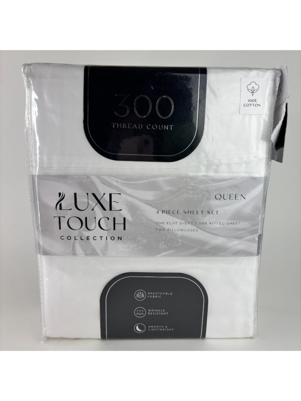 Luxe Touch Collection 4 Piece Queen Sheet Set White Cotton 300 Thread Count NWT